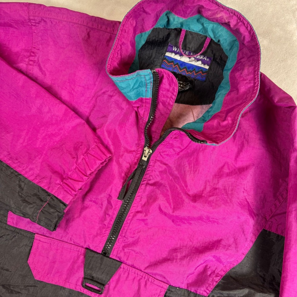Vintage White Sierra Pullover Anorak Jacket Womens L Purple Teal Black
